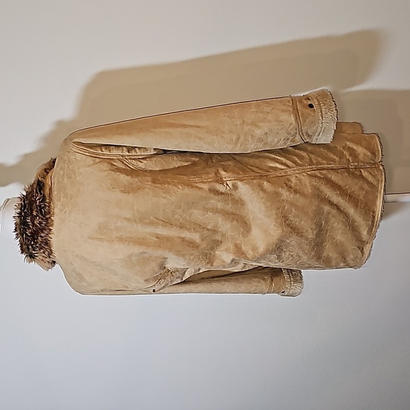 Morricci Coat Jacket Penny Lane Lined Faux Suede Faux Fur Collar Pockets Tan L - Picture 6 of 12